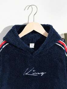 SHEIN 男童休閒字母刺繡連帽上下針織拼布細節兩件套 - 寶藍色 - 查看 3
