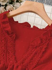 Linhara Plus Size Solid Color Sleeveless V-Neck Fashionable Shirt, Suitable For Summer - Red - View 4