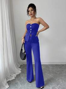 Elenzga Women Two Pieces Outfits For Daily Wear - Royal Blue - View 3