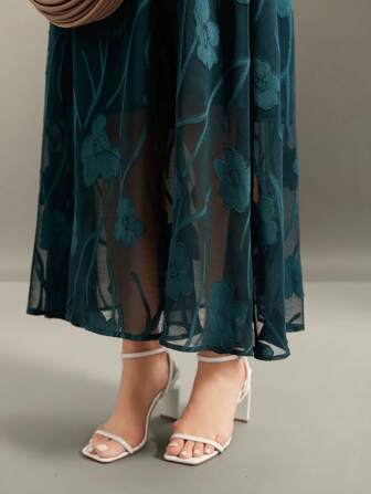 Flouryn Vestido de mujer talla grande de tela jacquard elegante y grácil