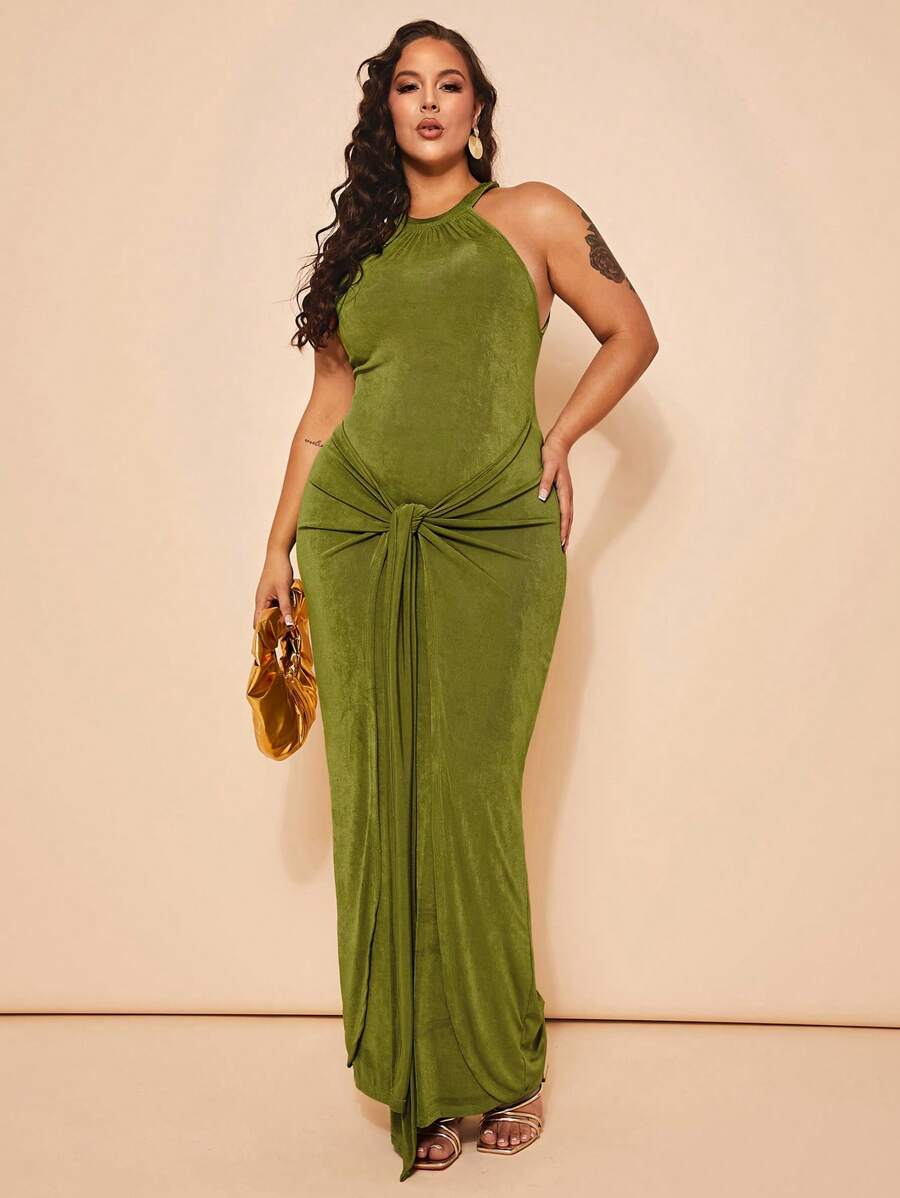 SHEIN BAE Plus Size Women Elegant High Street Mini Dress, Suitable For Music Festival, Summer,Birthday Dresses For Women - Green - View 1