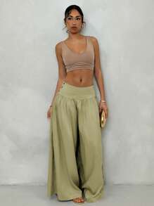 Glamine Retro Low Waist Wide Leg Pants, Draping Design Slimming Casual Women Long Trousers Fall Cloth For Women - Green - View 6