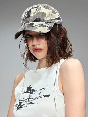 Grunge Punk 1 pièce Casquette de baseball personnalisée avec motif étoile en chaîne, camouflage rétro. Chapeau de soleil pour couple