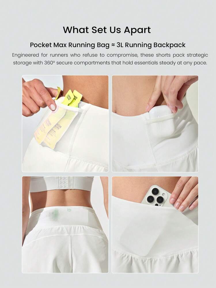2.5'' VitalSwift Pocket Max Quick-Dry Ultralight Kangaroo Multi-Pocket High-Rise Waist Adjustable Drawstring Waist Running Shorts With Built-In Anti-Odor Underwear Workout Running Training
