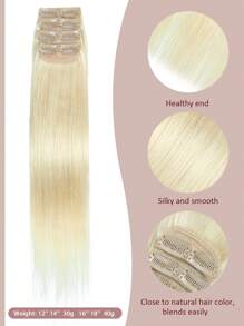 4PCS With 8 Clips Straight Clip In Hair Extensions 100% Real Human Hair Color 613# Light Blonde 12-18 Inch Double Weft Invisible Clip Hair Extensions Remy Natural Human Hair For Women Girl Daily Full Head Use Halloween Costumes