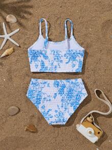 2pcs/Set Girls Swimsuit, Floral Print Top And Adjustable Strap Triangle Bottoms - Multicolor - View 5