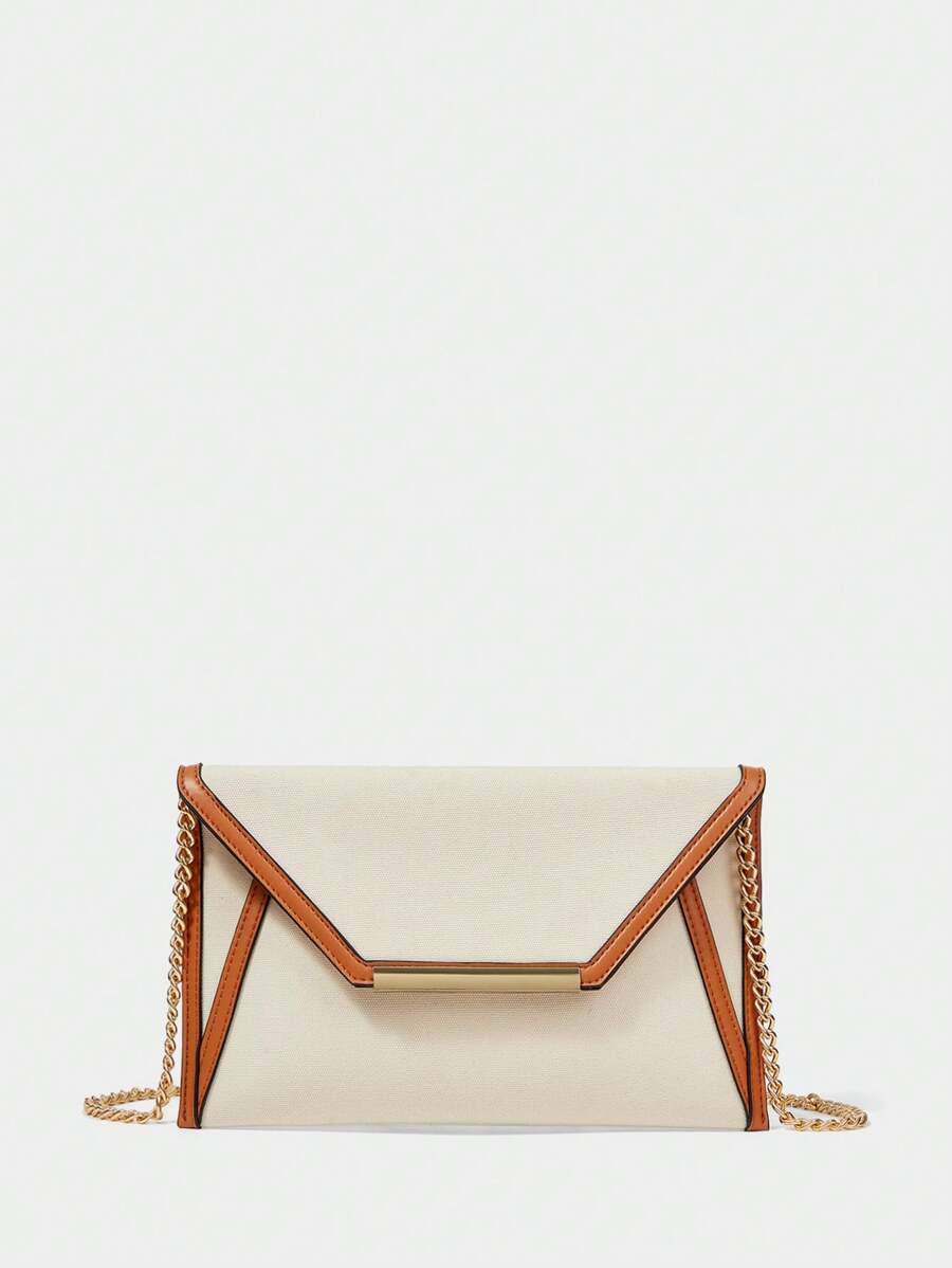 SHECARRY Women's Chain Strap Design Fashion Daily Clutch Bag - Beige - View 1