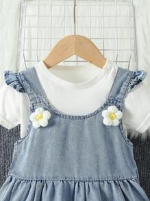 BABY GIRLS Ruffled Backless Princess Dress, Soft & Comfortable Denim Fabric In Washed Mid-Blue + Casual Fashion, Summer - Medium Wash - View 7
