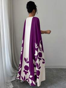 Elenzga Cárdigan largo, ligero y de manga tipo murciélago con estampado floral para mujer