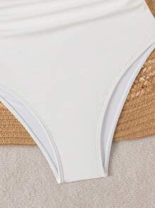 Swim Basics Women's Solid Color Ruched Shoulder One Piece Swimsuit, Minimalist Bohemian Festival Style For Summer Beach Vacation