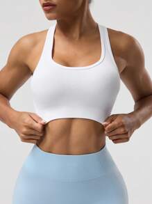 Seamluxe SHEIN Sport Top corto da donna senza maniche di colore unito, adatto per fitness e yoga