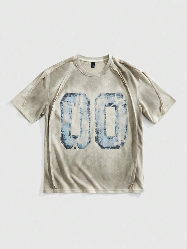 ROMWE MEN Grunge Punk Men's Grunge Jersey Summer Casual Round Neck Short Sleeve Digital Print T-Shirt
