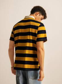 EASEVO Plus Size Men's Casual Yellow Striped Polo Shirt Summer Graduation Back-To-School College Style Pattern Short Sleeve Skin-Friendly Breathable Tshirts - Multicolor - View 4