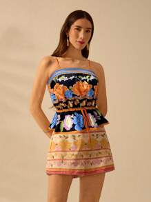 CAJUNI Camiseta de tirantes suelta de estilo casual de verano con estampado floral tropical colorido y boho para vacaciones