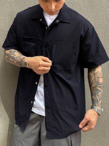 DAZY 男士海军蓝户外工装口袋休闲衬衫，夏季 - 藏蓝色 - 查看 7