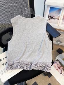 SHEIN Essnce Women Ruffle Front Button Closure Round Neck Sleeveless Casual Top - Grey - View 2