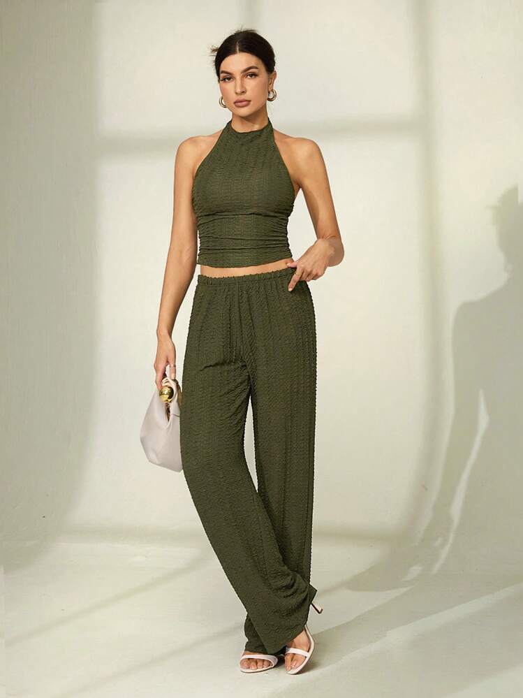SHEIN Tall 女士日常两件套服装 - 軍綠色 - 查看 3