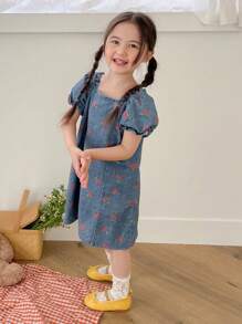 DAZY Young Girls Denim Jumper Dress, Fall Clothes - Medium Wash - View 8