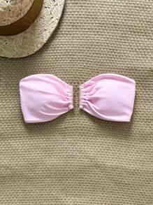 Swim Mod Women's Beach Summer Solid Color Bow Strapless Metal Decor Bikini Top