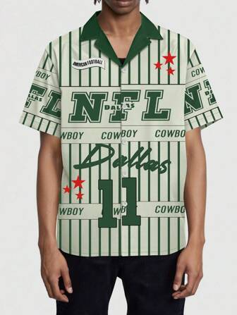Men's Summer Baseball Casual Striped Letter Print Shirt