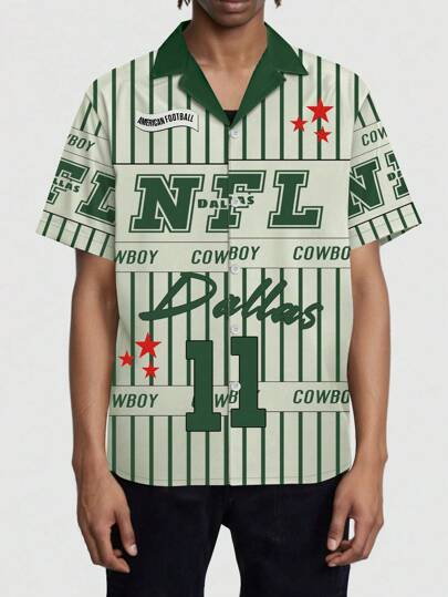 Camisa informal de verano para hombres con rayas y estampado de letras