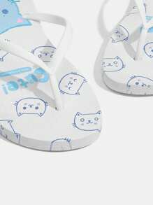 Grefit Women Flip Flops, Beach Slides, Colorful Flat Sandals Beach Thong Sandals, Slip-On Style, Lightweight & Comfortable, Non-Slip Suitable For Outdoor Walking, Street Fashion, Versatile Flat Slippers Indoor & Outdoor Wear Flip Flops Vacation Season Tropical Escape Animal Prints - Blue and White - View 4