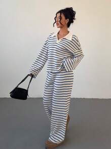 Siren Gaze Women Two Pieces Outfits For Daily Wear Winter Casual Spring - Blue and White - View 4