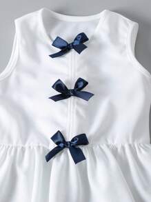 SHEIN 2pcs/Set Girls Casual Elegant City Commuting Bow Decor Sleeveless Top & Fitted Flare Pants Knitted Set