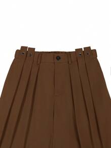 Claim Dot 男士高腰阔腿褶皱宽松休闲裤，秋季 - 咖啡棕 - 查看 4