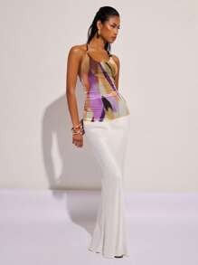 COSMINA 女士时尚扎染印花露背吊带上衣，夏季