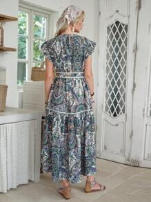 LanaWest Women's Casual Holiday All-Over Print Cap Sleeve Button Front Dress - Multicolor - View 2