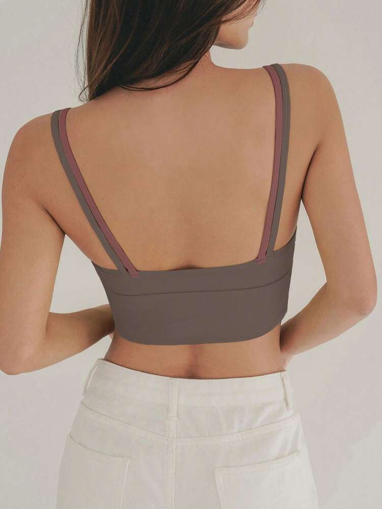 Contrast Color Wireless Seamless Light Shaping Sports Bra With Removable Straps For Women