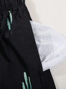 Surfspeed Men's Cactus Print Pocket Drawstring Waist Beach Shorts, Suitable For Summer Men Swim Trunks, Hawaiian - Black - View 5