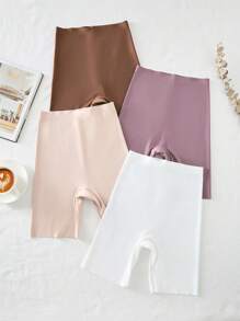 SHEIN 4pcs/Set Casual Plain Seamless High Waist Women Briefs - Multicolor - View 7