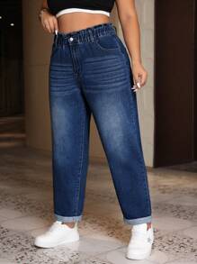 SHEIN ICON 大码女式口袋锥形休闲百搭牛仔裤