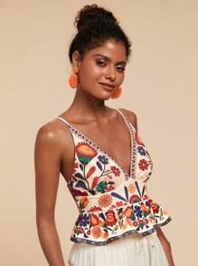 Travachic 女士花卉印花荷叶边下摆吊带背心，适合度假，夏季服装，女士夏季服装，女士度假服装，休闲假日海滩度假，女士沙滩服装，女士节日服装