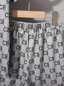 SHEIN Set de 2 bucăți Tween pentru băieți, lejer, casual, cu decolteu rotund, tricou și pantaloni scurți