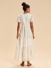 Travachic 女士平纹泡泡袖连衣裙、母女装、度假风格、印花梭织图案、女士休闲夏季度假装、波西米亚海滩度假装、波西米亚风、乡村音乐会装、节日庆典装、女士海滩装、复古风女士装、夏季太阳裙、毕业装、母亲节 - 杏色 - 查看 2