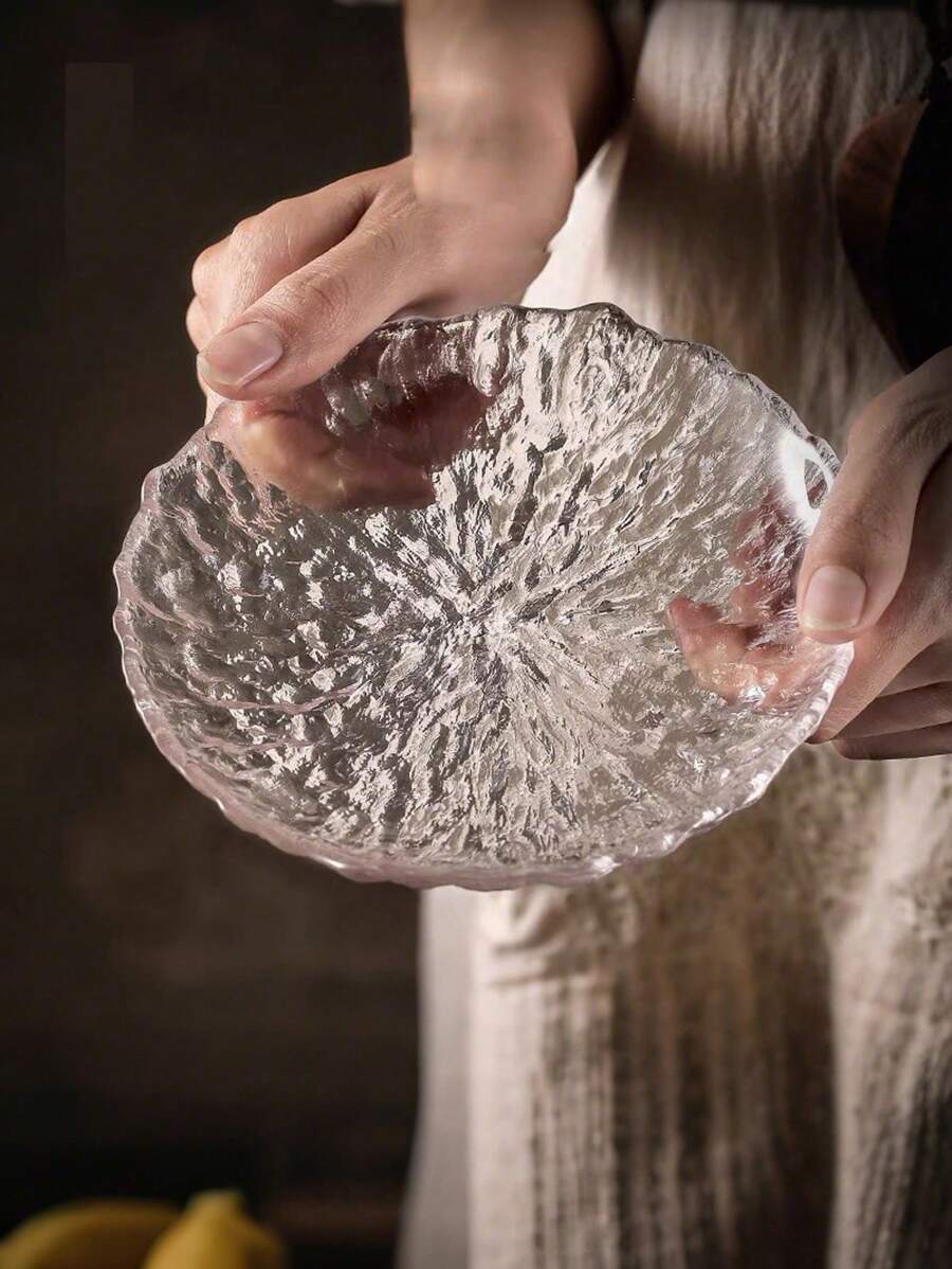 1 件简约复古高品质冰山纹理玻璃水果碗、小吃盘、家居装饰客厅精致开胃菜沙拉盘 - 無色 - 查看 1