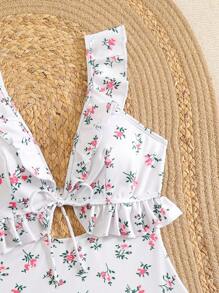 SHEIN Swim 1pc Women's Ditsy Floral Ruffled One-Piece Swimsuit, Beach Wear - Multicolor - View 8