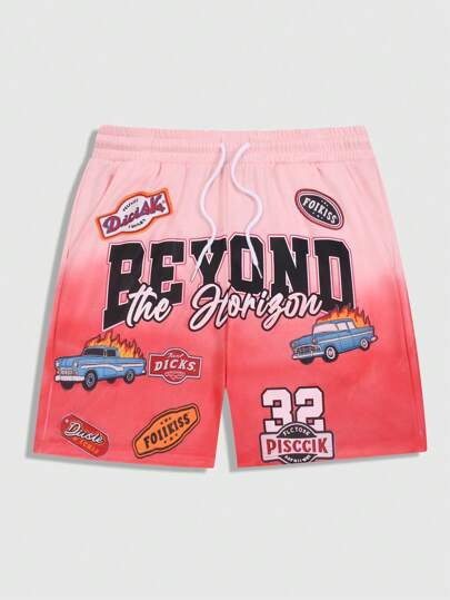 Prep Herren Shorts mit Zebramuster Farbverlauf Buchstaben Grafik, Lässig