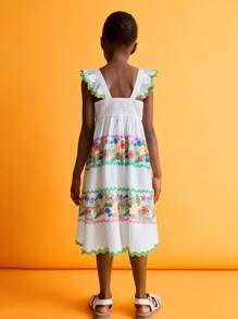 SHEIN Vestidos com Babados na Barra e Estampa Tropical para Meninas Jovens no Verão - Multicolorido - Visão 7