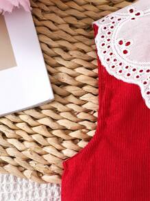 SHEIN Elladie kids 1 件女童彼得潘领白色衬衫，夏季 - 紅色 - 查看 7