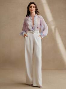 Anewsta 1 pièce Blouse à manches longues en maille pour femmes, mode pour l'été - Parme - Voir 4