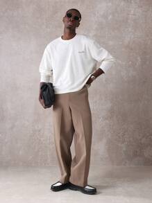 SUMWON 基本款短款夏季秋季轻薄超大毛衣套头衫家居服运动休闲街头风格长袖运动落肩圆领 - 杏色 - 查看 1