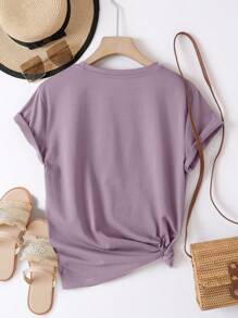 INAWLY Women's Comfortable Floral Christian Short Sleeve Top - Purple - View 2