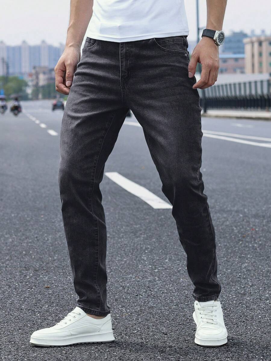 Manfinity Homme Men's Casual Washed Tapered Jeans Men Clothing Men Jeans - Black - View 1