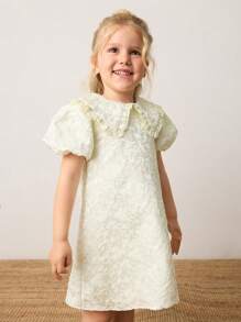 Maija Kids 宽松休闲灯笼袖彼得潘领连衣裙，适合年轻女孩 - 白色 - 查看 4
