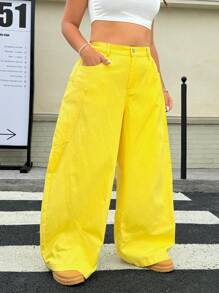 SHEIN ICON Jeans ample à jambe large de couleur unie style minimaliste casual grande taille