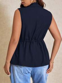 Elaquor Plus Size Women's Solid Color Irregular Lapel Double Pocket Sleeveless Blazer
